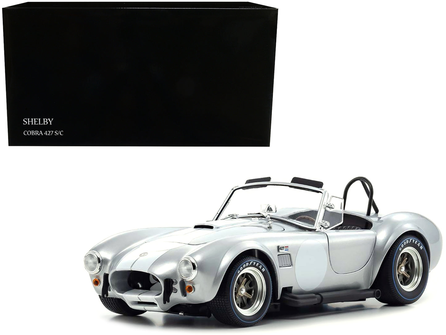 Shelby Cobra 427 S/C Silver Metallic with White Stripes 1/18 Diecast Model Car by Kyosho