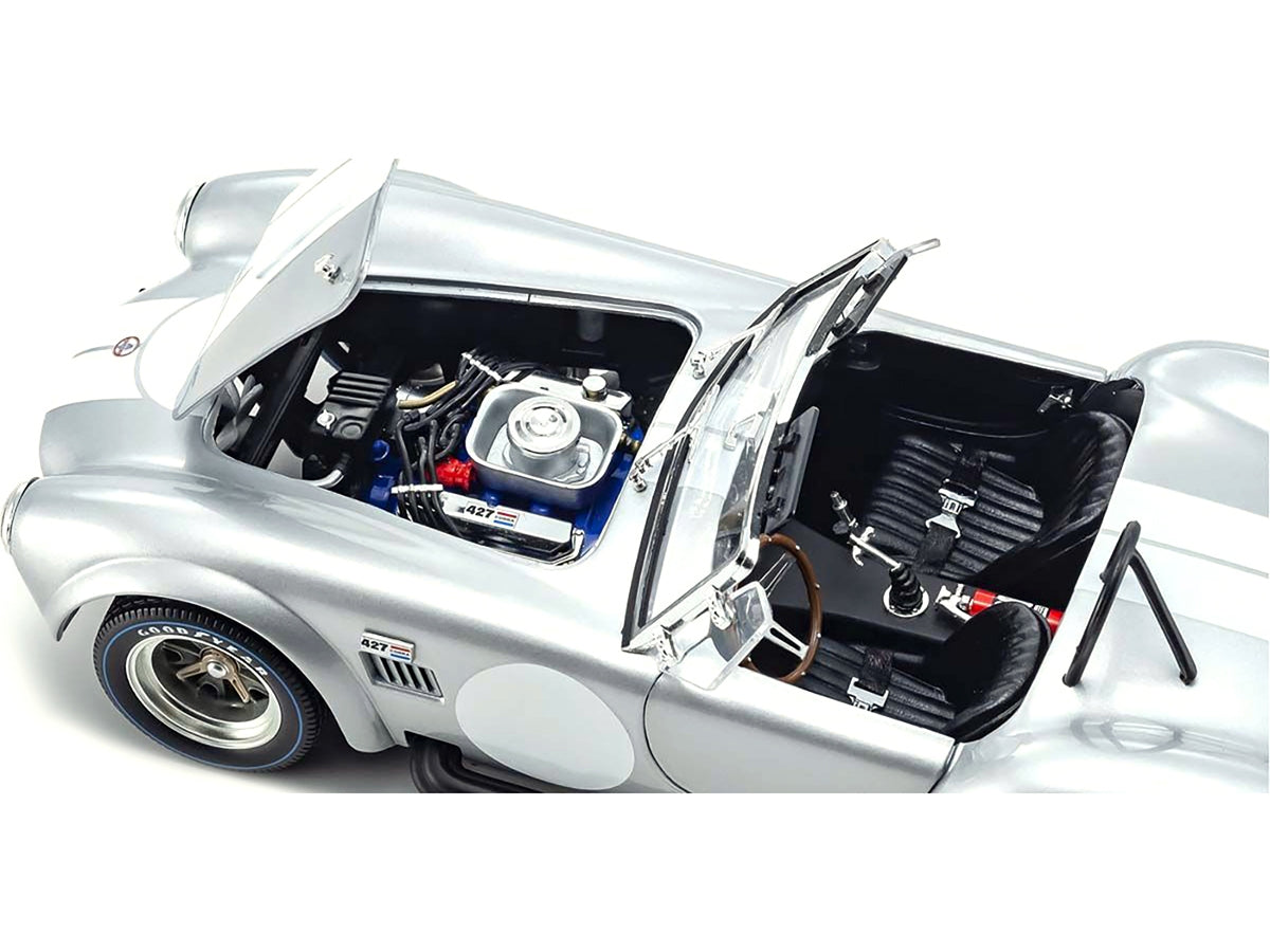 Shelby Cobra 427 S/C Silver Metallic with White Stripes 1/18 Diecast Model Car by Kyosho