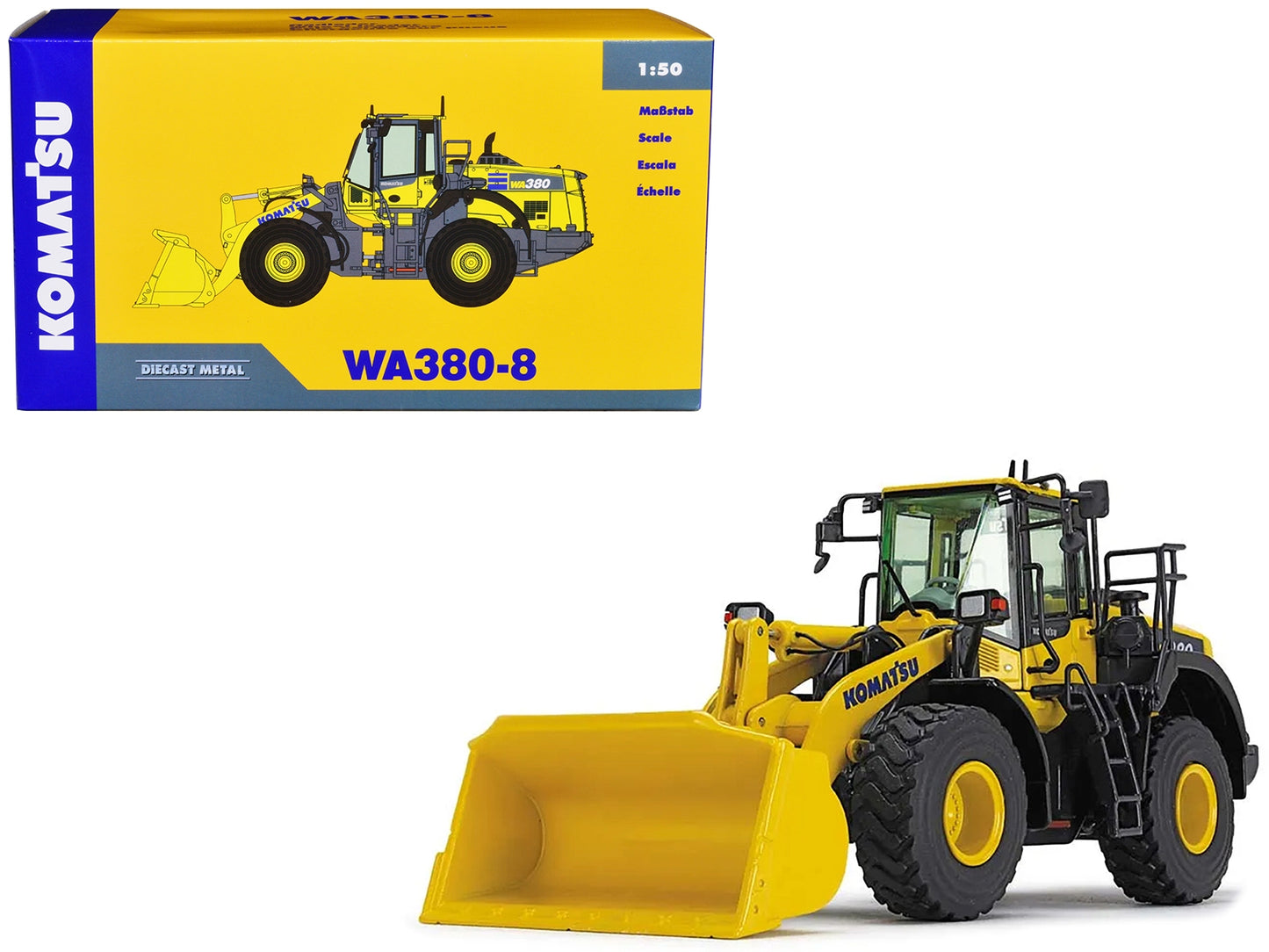 Komatsu WA380-8 Wheel Loader Yellow 1/50 Diecast Model by NZG