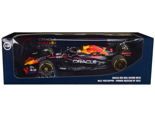 Red Bull Racing RB18 #1 Max Verstappen "Oracle" Winner F1 Formula One "Mexican GP" (2022) with Driver Limited Edition to 258 pieces Worldwide 1/18 Diecast Model Car by Minichamps