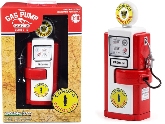 1948 Wayne 100-A Gas Pump "Conoco Gasoline" Red and White "Vintage Gas Pumps" Series 10 1/18 Diecast Model by Greenlight