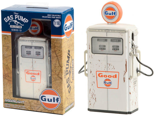 1954 Tokheim 350 Twin Gas Pump "Good Gulf - Gulf Oil" White (Weathered) "Vintage Gas Pumps" Series 13 1/18 Diecast Model by Greenlight