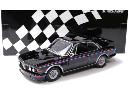 1973 BMW 3.0 CSL Black with Red and Blue Stripes Limited Edition to 444 pieces Worldwide 1/18 Diecast Model Car by Minichamps