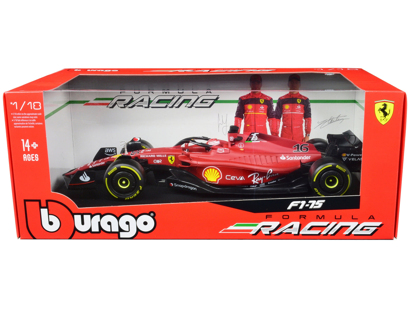 Ferrari F1-75 #16 Charles Leclerc "Ferrari Racing" Formula One F1 (2022) "Formula Racing" Series 1/18 Diecast Model Car by Bburago