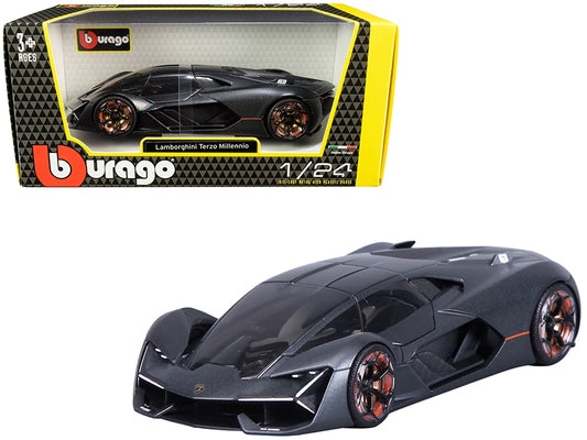 Lamborghini Terzo Millennio Dark Gray Metallic with Black Top and Carbon Accents 1/24 Diecast Model Car by Bburago