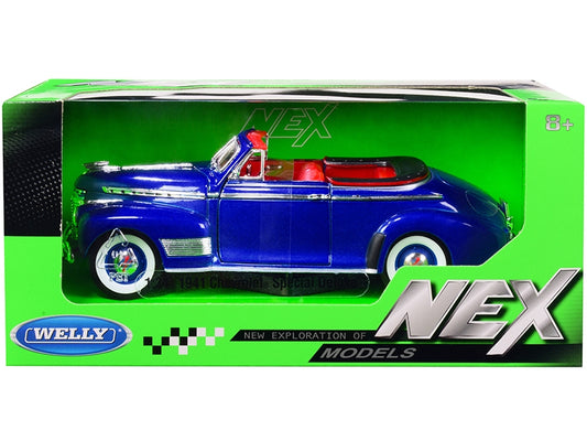 1941 Chevrolet Special Deluxe Convertible Blue Metallic with Red Interior "NEX Models" 1/24 Diecast Model Car by Welly