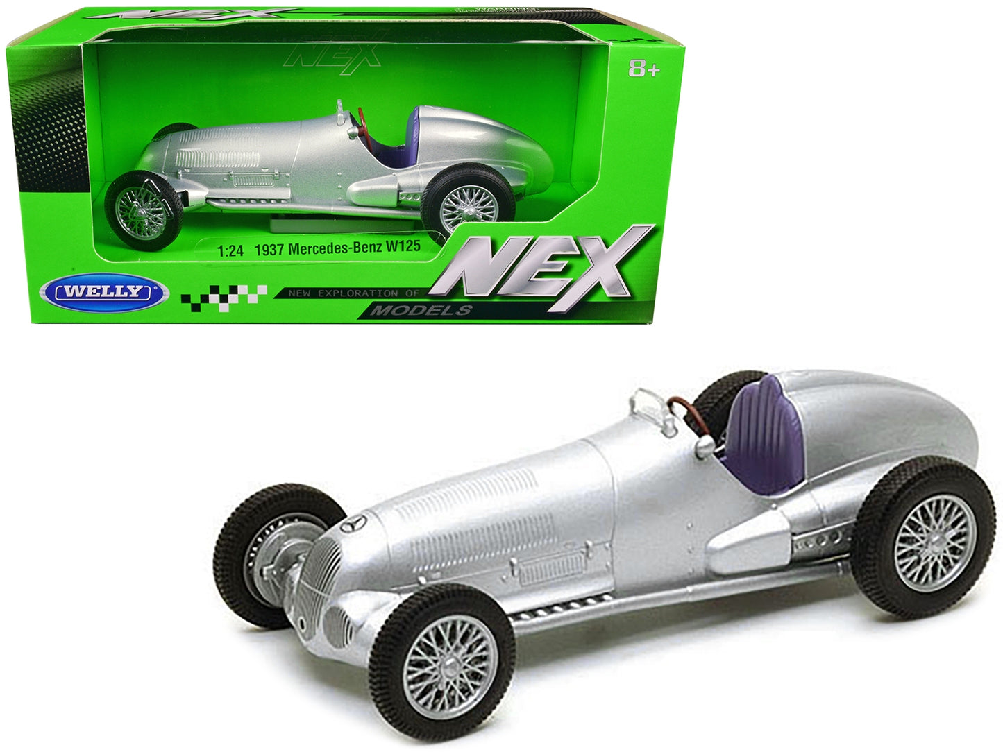 1937 Mercedes-Benz W125 Silver Metallic "NEX Models" Series 1/24 Diecast Model Car by Welly