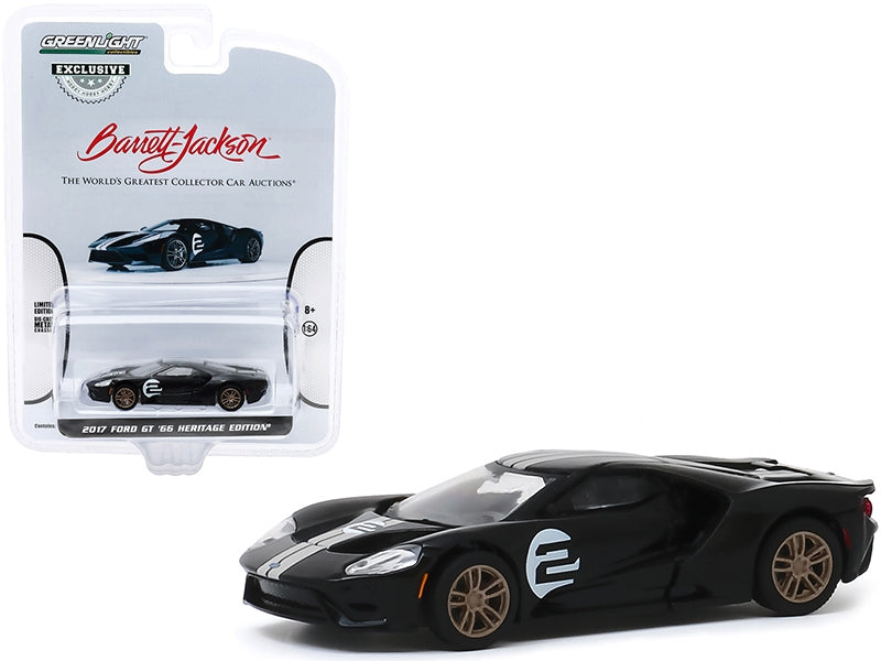 2017 Ford GT '66 Heritage Edition #2 Black with Silver Stripes First Legally Resold 2017 Ford GT Las Vegas 2019 (Lot #747) Barrett-Jackson "Hobby Exclusive" 1/64 Diecast Model Car by Greenlight