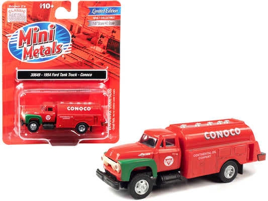 1954 Ford Tanker Truck Red and Green "Conoco" 1/87 (HO) Scale Model by Classic Metal Works