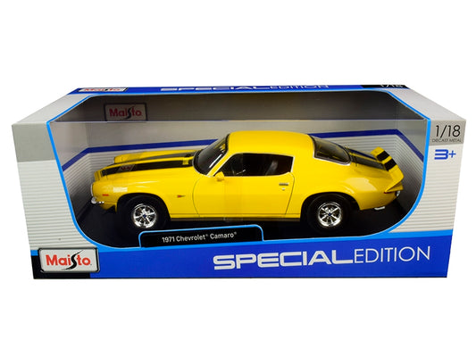 1971 Chevrolet Camaro Yellow with Black Stripes 1/18 Diecast Model Car by Maisto