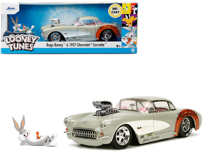 1957 Chevrolet Corvette Beige with Pink Interior with Bugs Bunny Figure "Looney Tunes" "Hollywood Rides" Series 1/24 Diecast Model Car by Jada