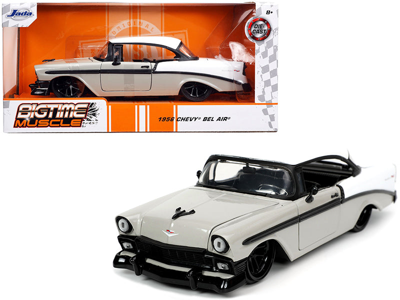 1956 Chevrolet Bel Air Gray and White "Bigtime Muscle" 1/24 Diecast Model Car by Jada