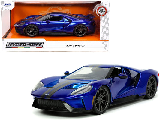 2017 Ford GT Candy Blue with Gray Stripes "Hyper-Spec" Series 1/24 Diecast Model Car by Jada