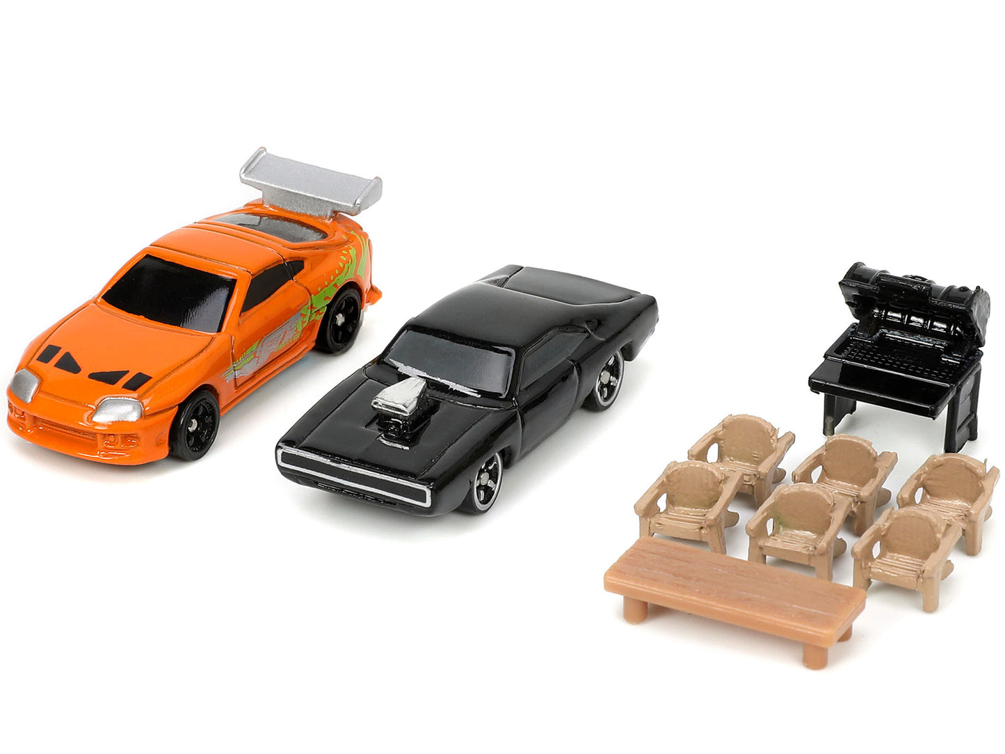 Toretto House Diorama with Dodge Charger Black and Toyota Supra Orange with Graphics "Fast and Furious" "Nano Scene" Series Models by Jada