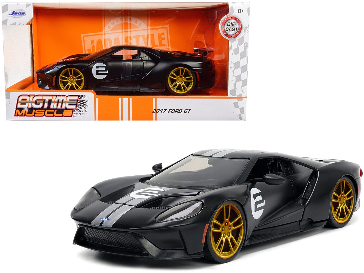 2017 Ford GT #2 Matt Black with Silver Stripes and Gold Wheels "Bigtime Muscle" Series 1/24 Diecast Model Car by Jada