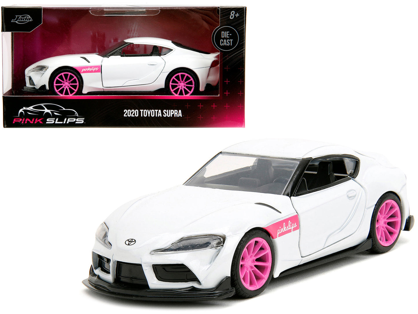 2020 Toyota Supra White Metallic with Pink Wheels "Pink Slips" Series 1/32 Diecast Model Car by Jada