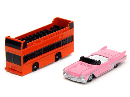 "Hollywood 100" Walk of Fame Diorama with Pink Convertible and Double-Decker Bus "Nano Scene" Series model by Jada