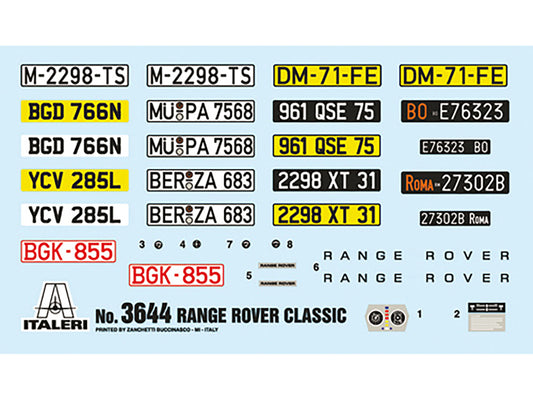 Skill 3 Model Kit Land Rover Range Rover Classic 1/24 Scale Model by Italeri