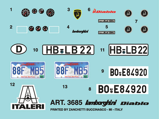 Skill 3 Model Kit Lamborghini Diablo 1/24 Scale Model by Italeri