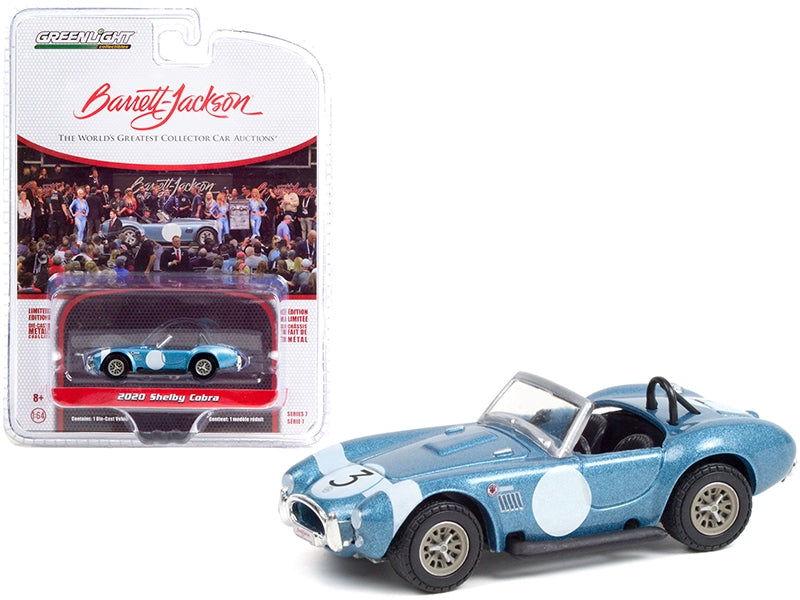 2020 Shelby Cobra FIA Bondurant Tribute #3 1964 Shelby Viking Blue Metallic with White Stripe (Lot #1321.1) Barrett Jackson "Scottsdale Edition" Series 7 1/64 Diecast Model Car by Greenlight