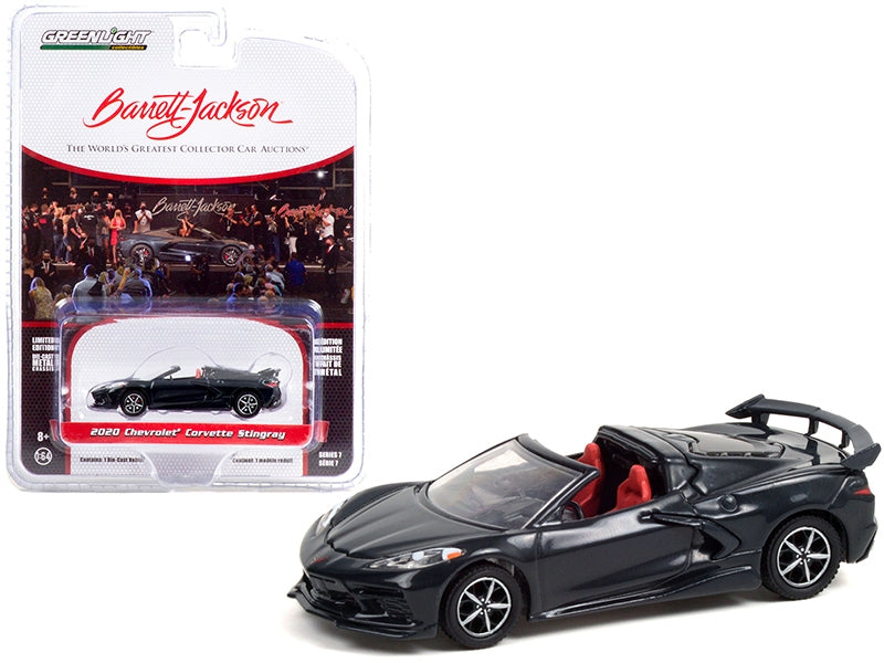 2020 Chevrolet Corvette C8 Stingray Convertible Shadow Gray Metallic with Adrenaline Red Interior (Lot #3002) Barrett Jackson "Scottsdale Edition" Series 7 1/64 Diecast Model Car by Greenlight