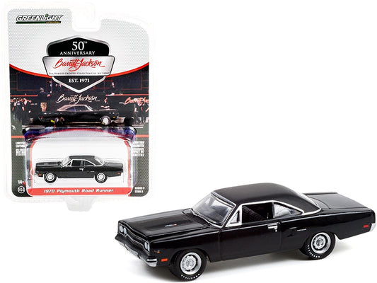 1970 Plymouth Road Runner Gloss Black with Black Vinyl Top and Matt Black Hood Stripes (Lot #970.1) Barrett Jackson "Scottsdale Edition" Series 8 1/64 Diecast Model Car by Greenlight