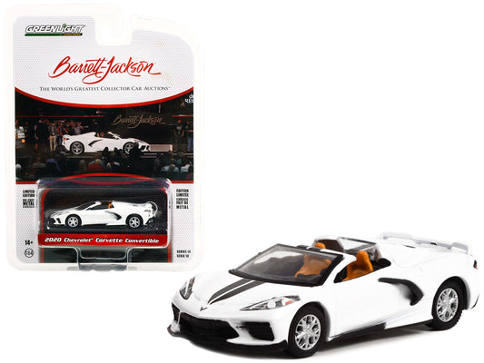 2020 Chevrolet Corvette C8 Stingray Convertible Arctic White with Black Stripes (Lot #1275) Barrett-Jackson 'Scottsdale Edition' Series 10 1/64 Diecast Model Car by Greenlight