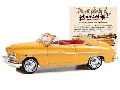 1949 Mercury Eight Convertible Yellow Metallic with Red Interior "It's Got Plenty Of Get-Up-And-Go!" "Vintage Ad Cars" Series 9 1/64 Diecast Model Car by Greenlight