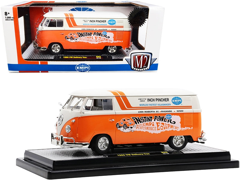 1960 Volkswagen Delivery Van "EMPI" Orange and Cream Limited Edition to 7000 pieces Worldwide 1/24 Diecast Model by M2 Machines