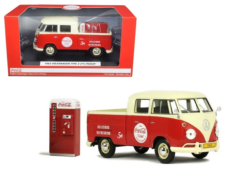 1963 Volkswagen Type 2 T1 Coca Cola Pickup  with Metal Vending Machine 1/24 Diecast Model Car by Motor City Classics