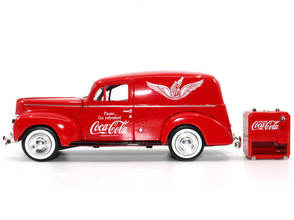 1940 Ford Sedan Cargo Van Red "Pause... Go Refreshed Coca-Cola" with Vending Machine Accessory 1/24 Diecast Model Car by Motor City Classics