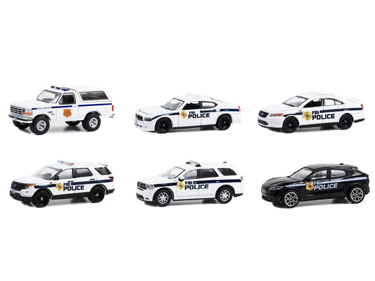 "Hot Pursuit" Special Edition "FBI Police (Federal Bureau of Investigation Police)" Set of 6 Police Cars 1/64 Diecast Model Cars by Greenlight