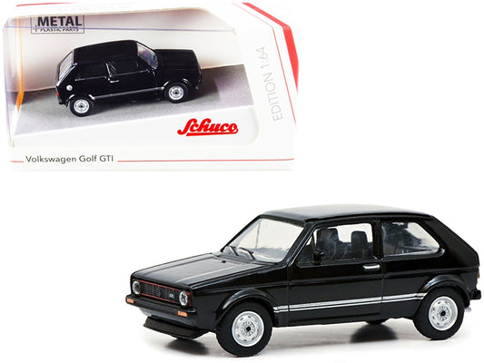 Volkswagen Golf GTI Black with Silver Stripes 1/64 Diecast Model Car by Schuco