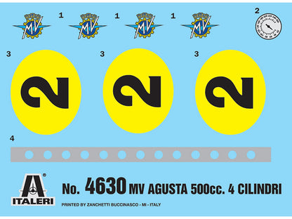 Skill 4 Model Kit 1964 MV Agusta 500 CC. 4 Cylinders #2 Motorcycle "World Champion from 1962 to 1965" 1/9 Scale Model by Italeri