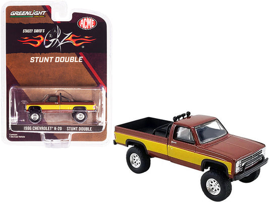 1986 Chevrolet K-20 Pickup Truck "Stunt Double" Brown Metallic with Gold Side Stripes (Stacey David's GearZ) Fall Guy Tribute 1/64 Diecast Model Car by Greenlight for ACME