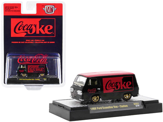 1966 Ford Econoline Custom Van "Coca-Cola" Black with Coke Red Top Limited Edition to 3850 pieces Worldwide 1/64 Diecast Model Car by M2 Machines