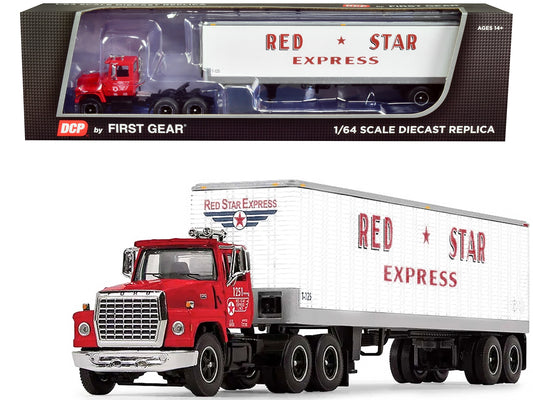 Ford LT-9000 Day Cab with Vintage 40' Dry Goods Tandem-Axle Trailer Red and White "Red Star Express" 1/64 Diecast Model by DCP/First Gear