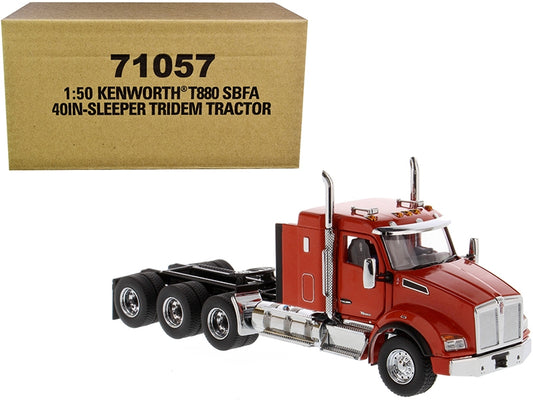 Kenworth T880 SBFA 40" Sleeper Cab Tridem Truck Tractor Orange 1/50 Diecast Model by Diecast Masters