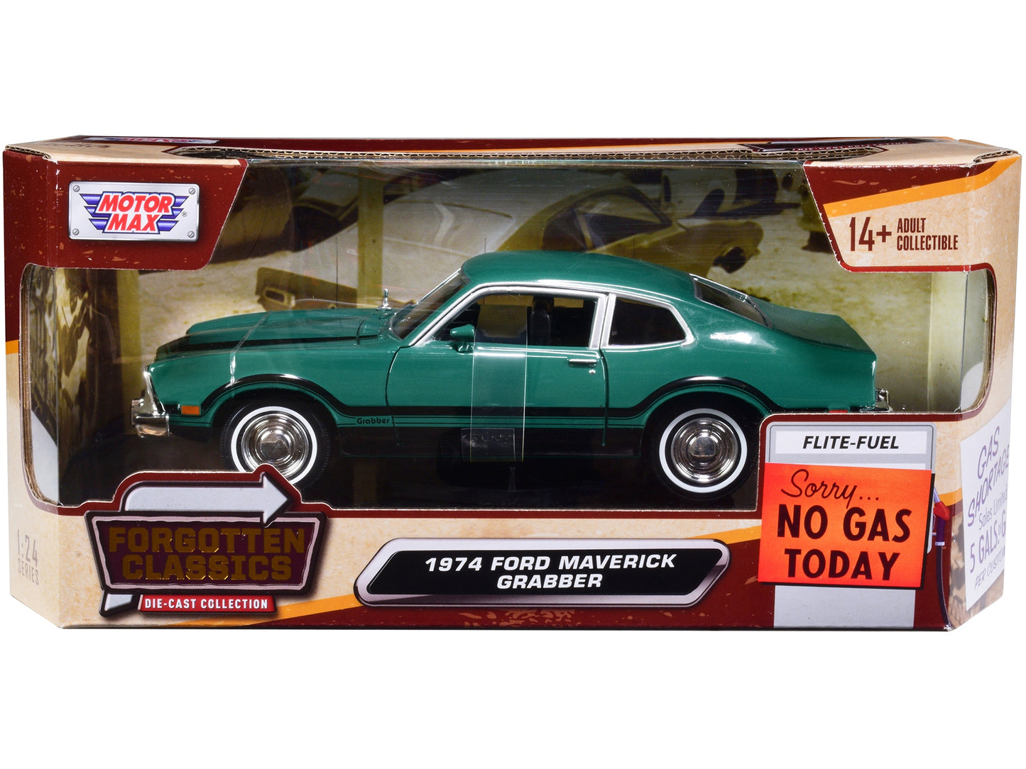 1974 Ford Maverick Grabber Green with Black Stripes "Forgotten Classics" Series 1/24 Diecast Model Car by Motormax