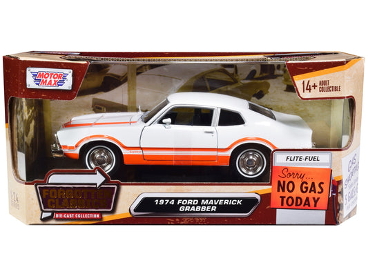 1974 Ford Maverick Grabber White with Orange Stripes "Forgotten Classics" Series 1/24 Diecast Model Car by Motormax