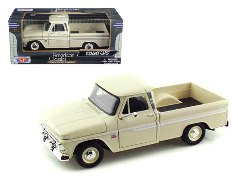 1966 Chevrolet C10 Fleetside Pickup Truck Cream 1/24 Diecast Model Car by Motormax