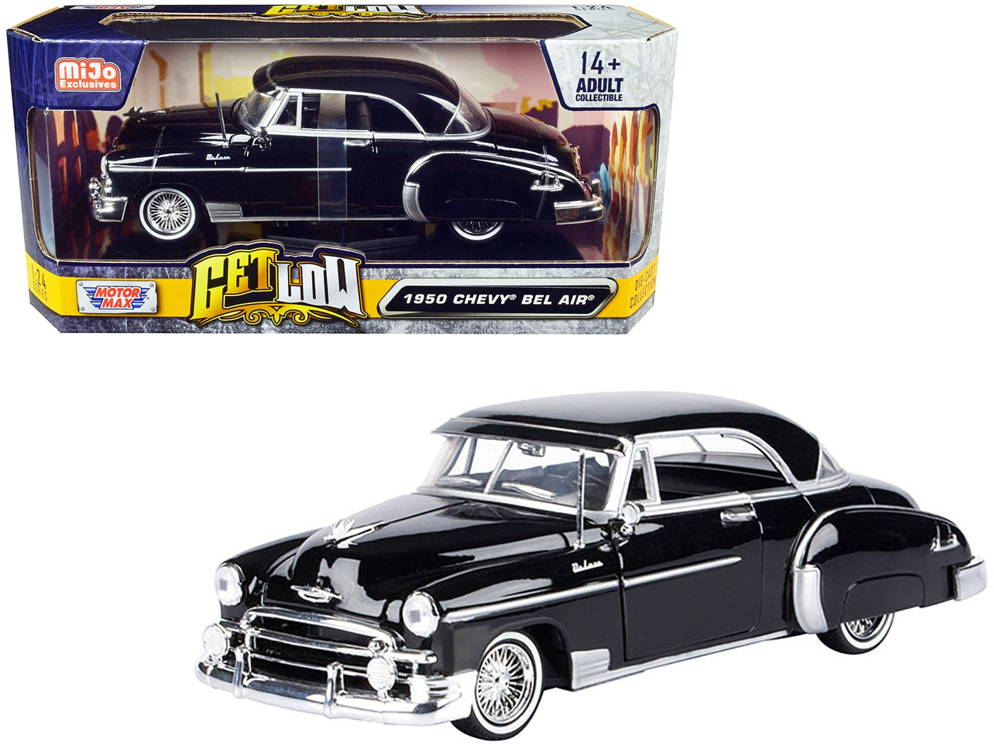 1950 Chevrolet Bel Air Lowrider Black "Get Low" Series 1/24 Diecast Model Car by Motormax