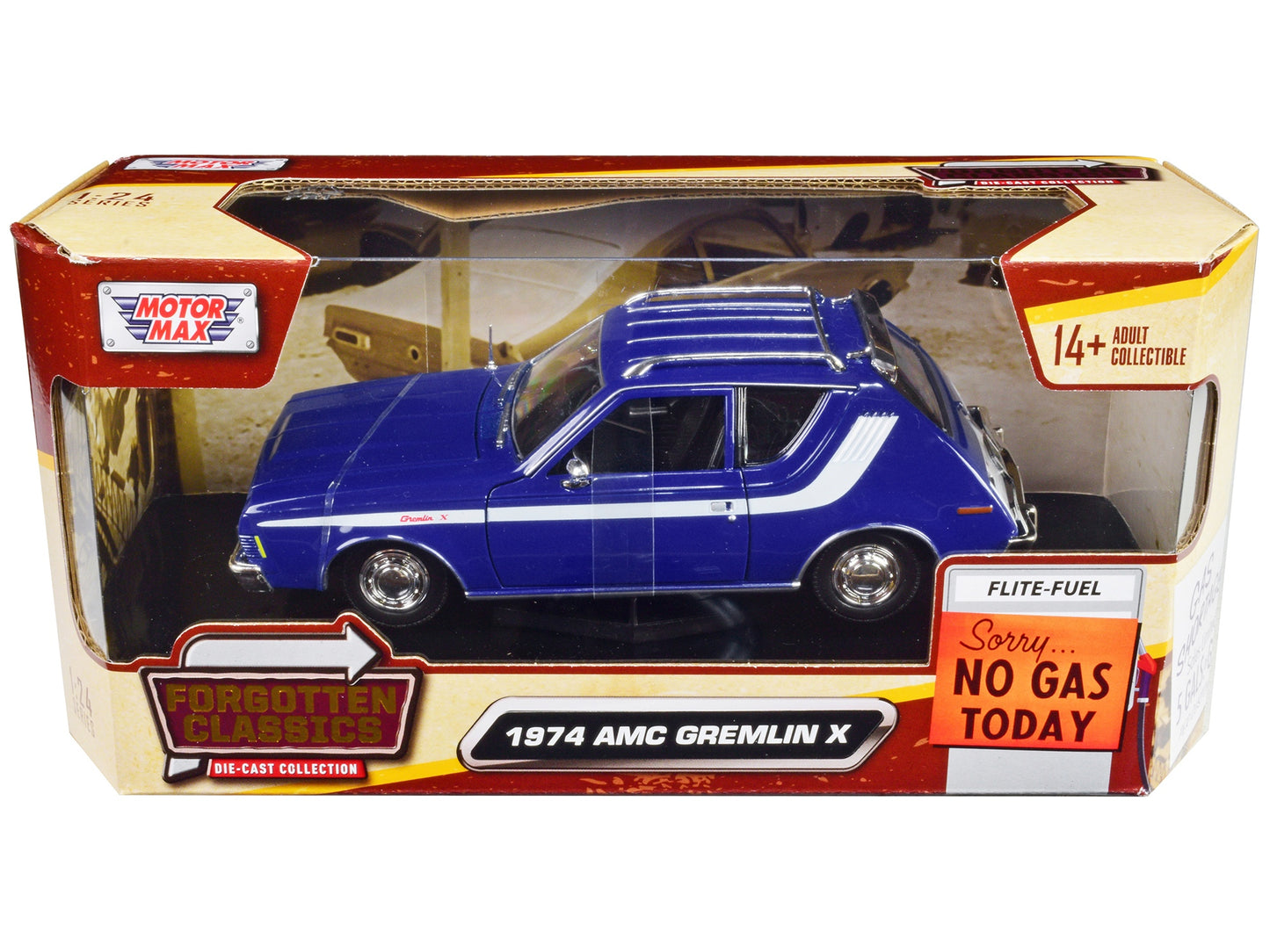 1974 AMC Gremlin X Blue with White Stripes and Roof Rack "Forgotten Classics" Series 1/24 Diecast Model Car by Motormax