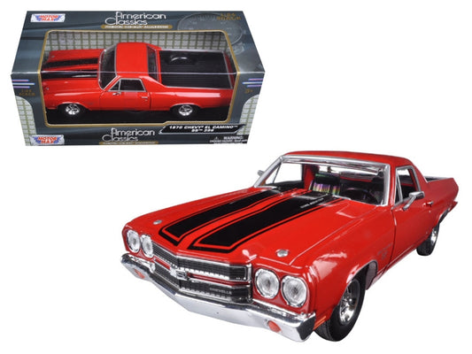 1970 Chevrolet El Camino SS 396 Red with Black Stripes 1/24 Diecast Model Car by Motormax