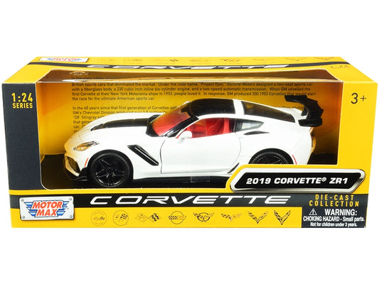 2019 Chevrolet Corvette C7 ZR1 White and Black with Red Interior "History of Corvette" Series 1/24 Diecast Model Car by Motormax