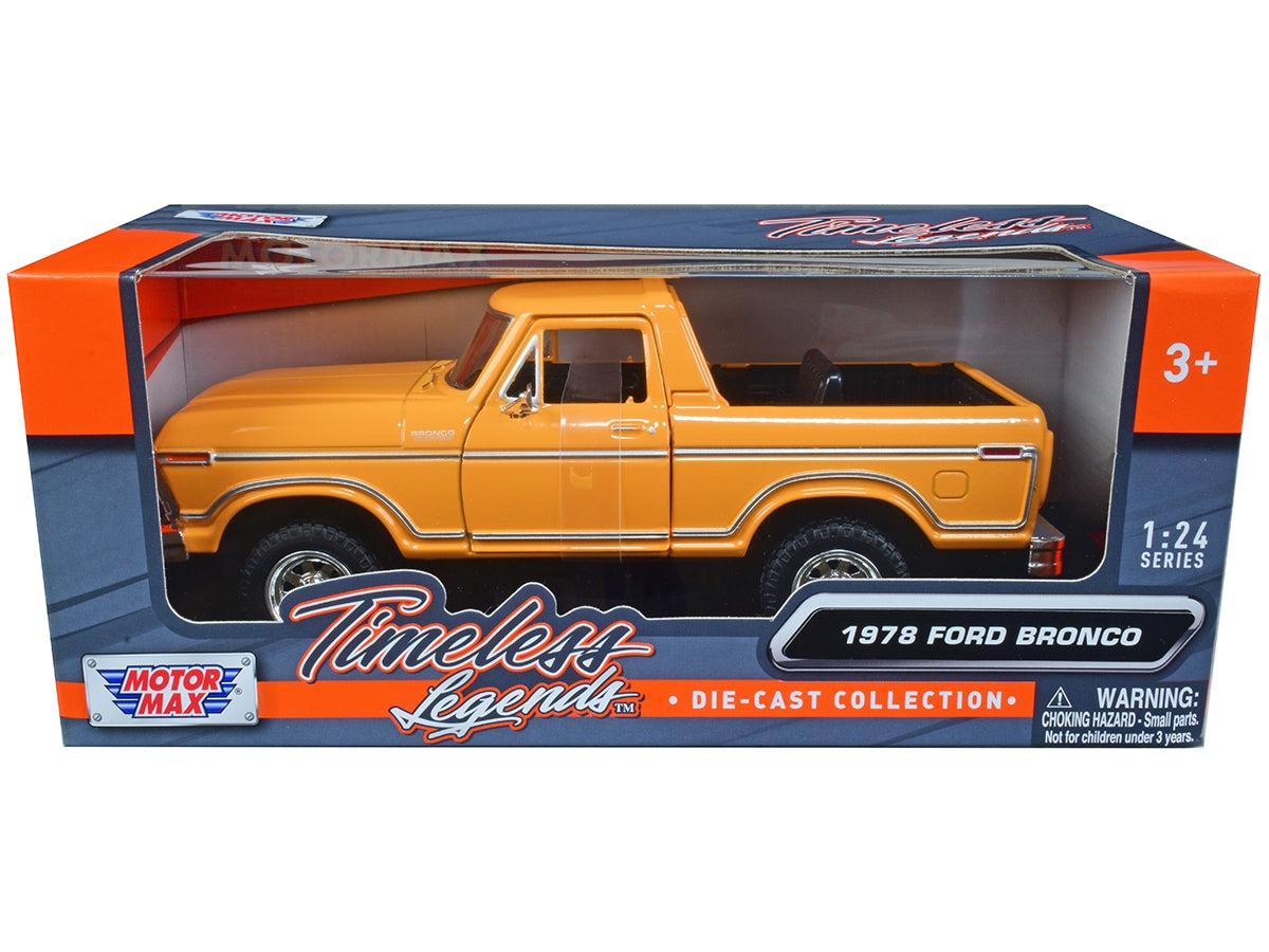 1978 Ford Bronco Custom (Open Top) Yellow with "Timeless Legends" Series 1/24 Diecast Model Car by Motormax