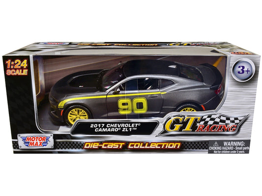 2017 Chevrolet Camaro ZL1 #90 Matt Gray with Yellow Stripes "GT Racing" Series 1/24 Diecast Model Car by Motormax