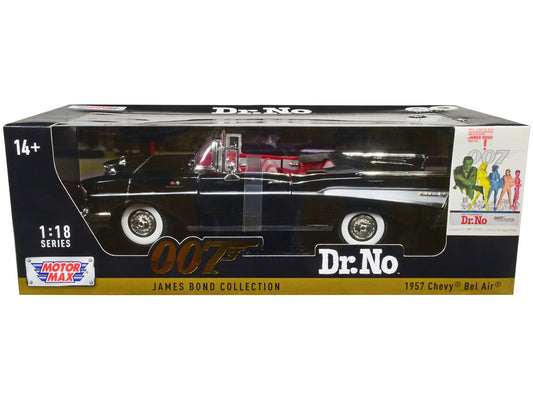 1957 Chevrolet Bel Air Convertible Black James Bond 007 "Dr. No" (1962) Movie 1/18 Diecast Model Car by Motormax