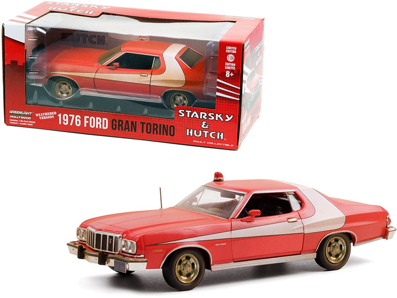 1976 Ford Gran Torino Red with White Stripe (Weathered Version) "Starsky and Hutch" (1975-1979) TV Series 1/24 Diecast Model Car by Greenlight