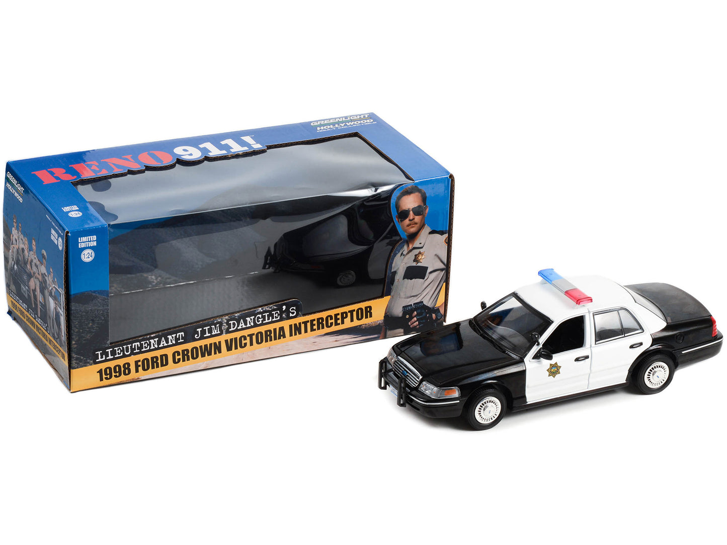 1998 Ford Crown Victoria Police Interceptor Black and White "Reno Sheriff's Department" "Lieutenant Jim Dangle Reno 911 (2003-2009)" TV Series 1/24 Diecast Model Car by Greenlight